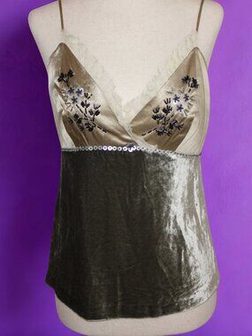 Vintage Liz Claiborne Silk Velvet Beaded Camisole Tank Top Size 2